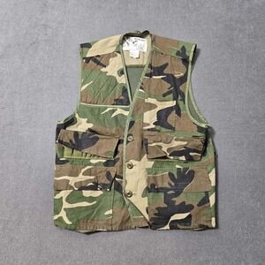 VTG Duck Bay Hunting Vest Men Sz Medium Brown Green Camo Duck 5 Pockets RN42000